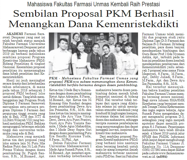 9 Proposal PKM Menangkan Dana Kemenristekdikti